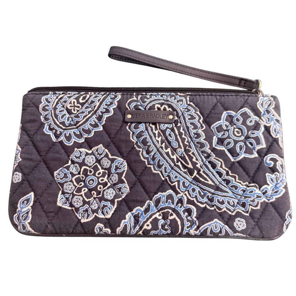 Vera Bradley Quilted Cotton Wristlet Navy‎ Blue Paisley Card Slots 0261